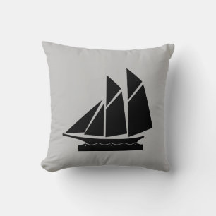 Elegant Black Yacht on Light Grey Throw Pillow