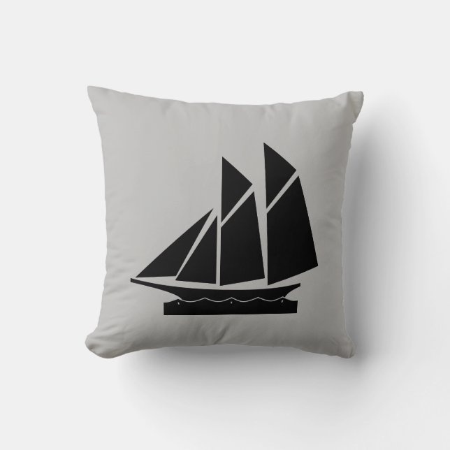 Elegant Black Yacht on Light Grey Throw Pillow (Front)
