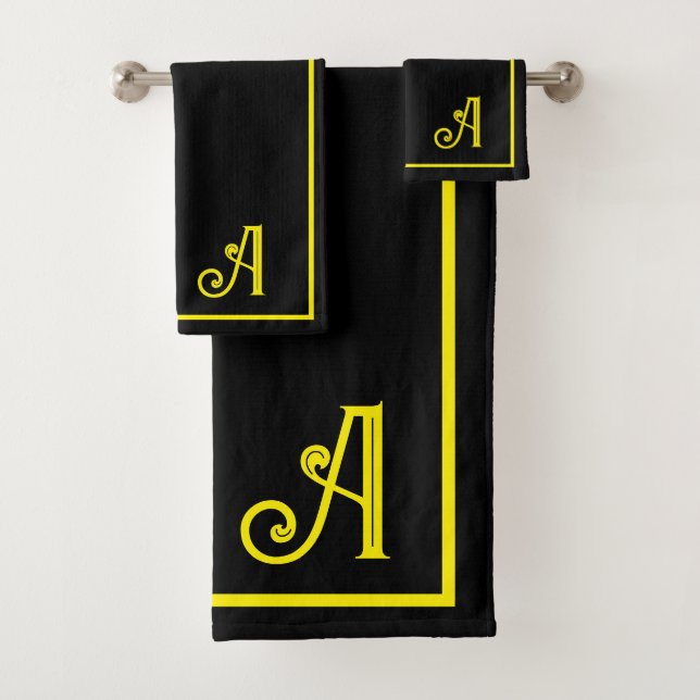 Elegant  black &yellow Monogram   Bath Towel Set (Insitu)