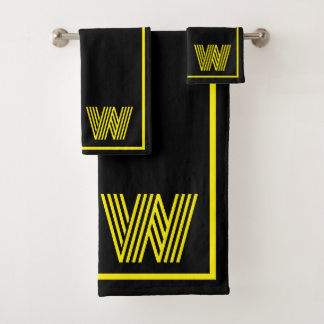 Elegant Black & yellow  Personalized Monogram  Bath Towel Set