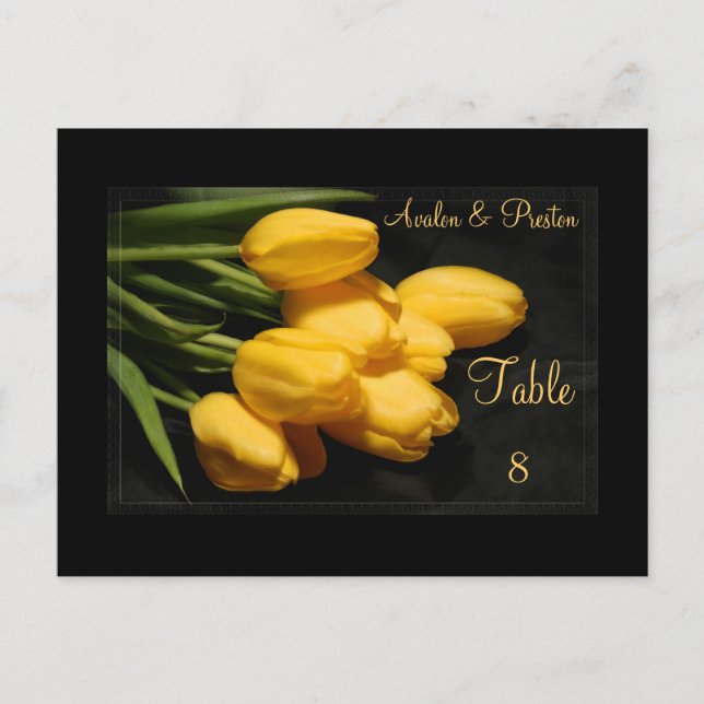 Elegant Black & Yellow Tulips Table Setting Card (Front)