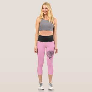 Elegant Black Zinnia Flower Bloom Pink Capri Leggi Leggings