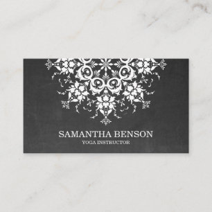 Elegant Blackboard chalkboard Flower Logo Yoga Business Card