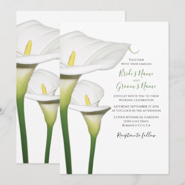 Elégant Blanc Calla Lilies Mariage Invitations (Devant / Derrière)