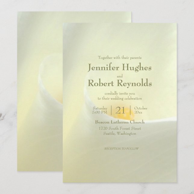 Elégant blanc Calla Lily Faire-part de mariage (Devant / Derrière)