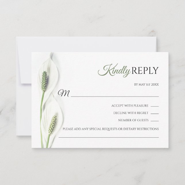 Elégant blanc Calla Lily Olive Mariage RSVP (Devant)
