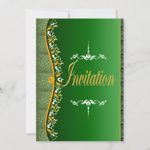 Elégant blanc et orange en vert Invitation