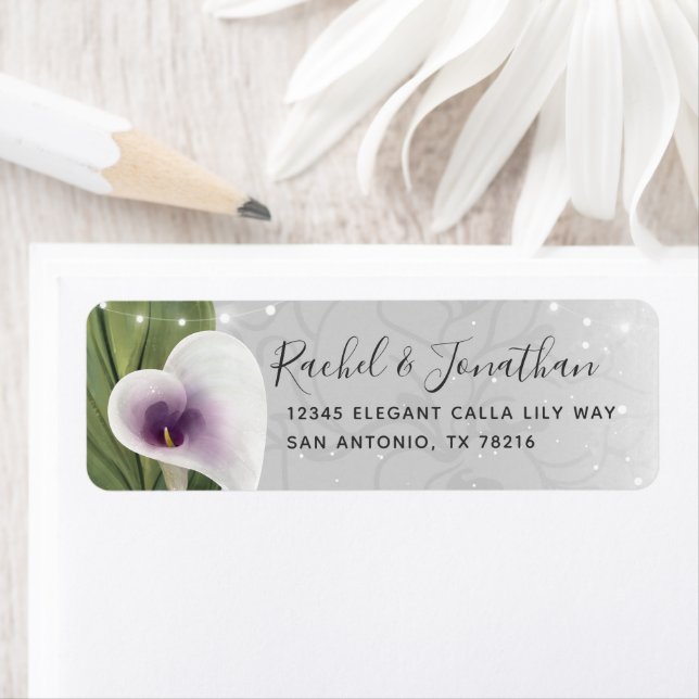 Elegant blanc et violet Calla Lily Adresse de reto (En situation)