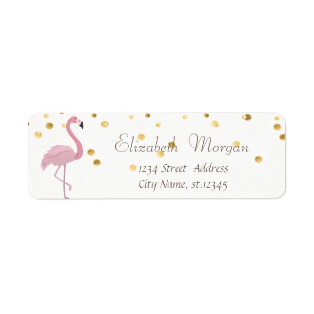 Elégant blanc, Flamant rose rose Fux Gold Foil Con (Devant)