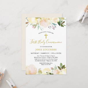 Élégant blanc floral Baptême Communion Invitation