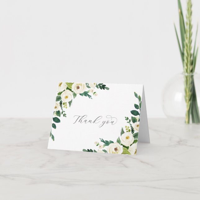 Élégant blanc floral plié Carte de remerciements M (Devant)