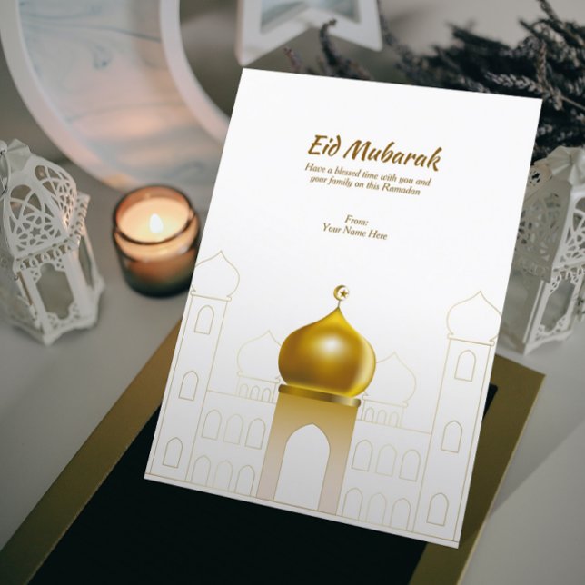 Élégant blanc | Gold Dome Carte de voeux islamique (Créateur téléchargé)