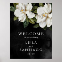 Élégant blanc Magnolia Mariage Welcome Poster