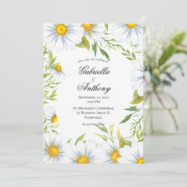 Elégant blanc marguerite invitation mariage (Debout devant)