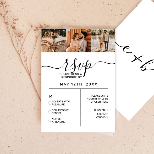 Elégant Blanc Noir Photo Monogramme Mariage RSVP E (Créateur téléchargé)