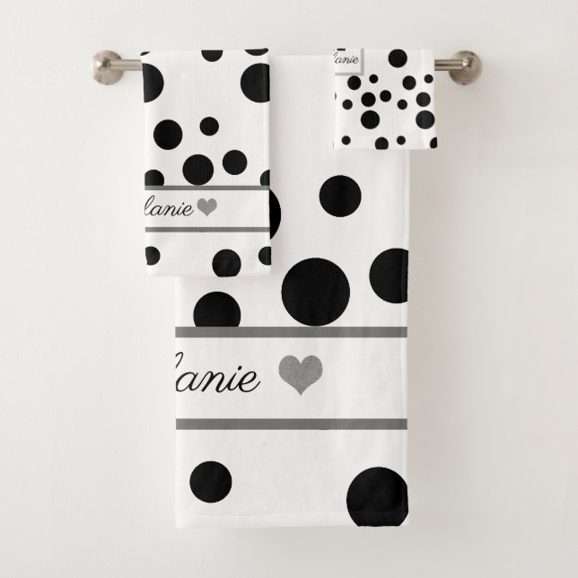 Elégant Blanc, Noir Polkadot Coeur Argent Personna (En situation)