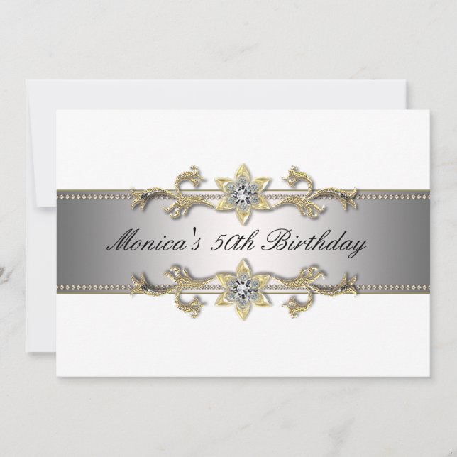 Elégant Blanc Or 50e anniversaire Invitation Cinqu (Devant)