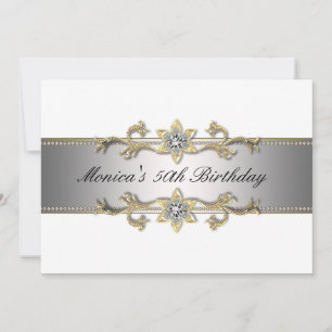 Elégant Blanc Or 50e Anniversaire Invitation Cinqu