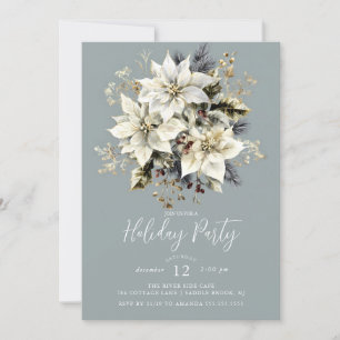 Élégant Blanc Poinsettia Invitation de fête de vac