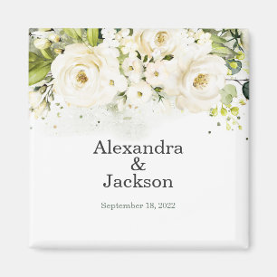 Élégant blanc Rose & Or moderne Mariage Magnet