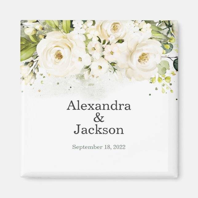 Élégant blanc Rose & Or moderne Mariage Magnet (Devant)