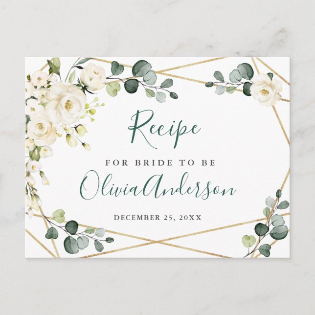 Elégant blanc Roses Fête des mariées Recette Carte (Devant)