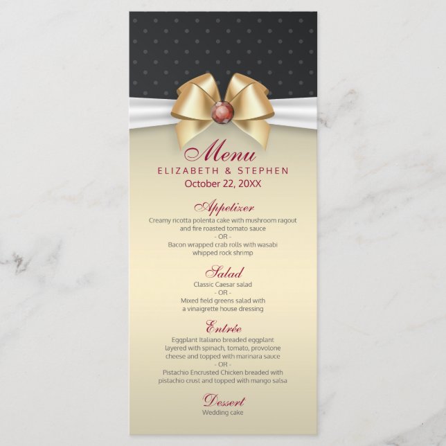 Élégant blanc Ruban Rouge Diamond Mariage Menu (Devant)