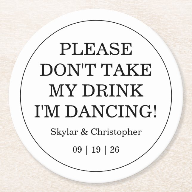 Elegant Blank & White Wedding Round Paper Coaster (Front)