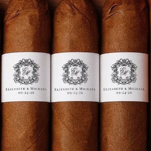 Élégant blason de mariage monogrammé bande de ciga