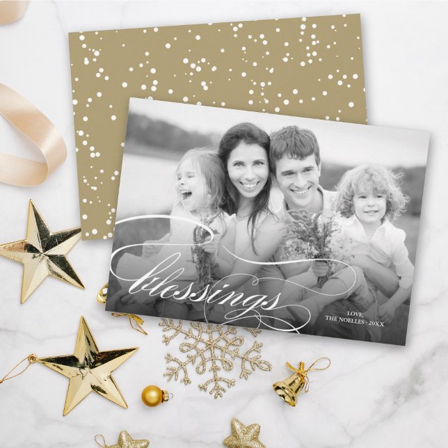Elegant Blessings Script Religious Christmas Photo Holiday Card (Creator Uploaded)