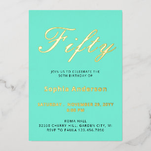Elégant bleu 50e anniversaire Foil Invitation