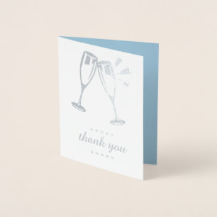 Elégant Bleu Argent Mariage Merci Cartes