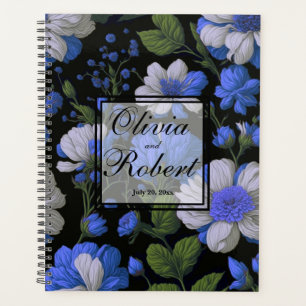 Elégant bleu argenté blanc élégant floral rétro