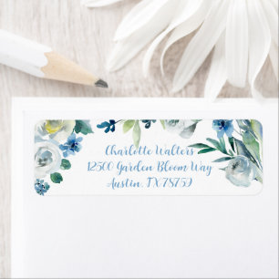 Élégant bleu blanc floral Cursive Adresse de retou