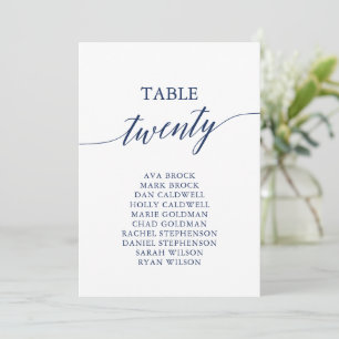 Élégant bleu de la marine Numéro de table 20 Carte