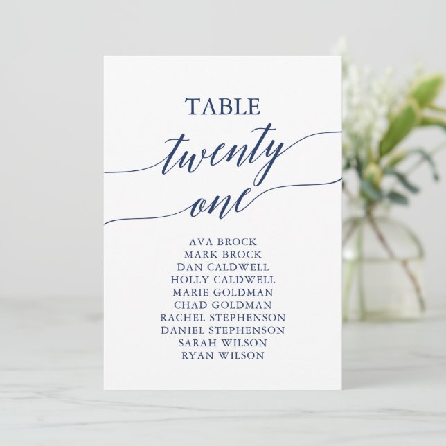Élégant bleu de la marine Numéro de table 21 Table (Debout devant)
