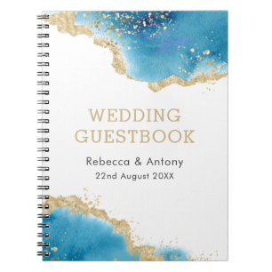 Elégant Bleu d'or Abstrait Océan Mariage Livre d'o