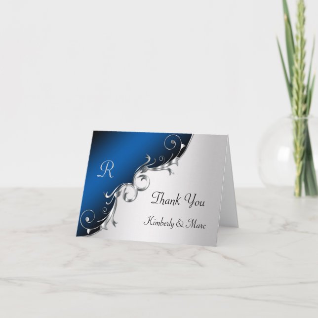 Élégant Bleu et Argent Fils Merci Cartes (Devant)