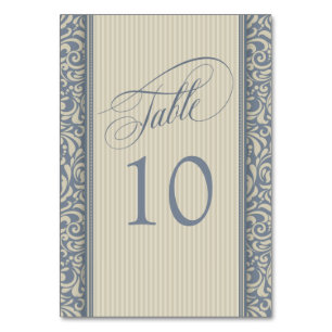 Elégant bleu et beige Damask Numéro de table