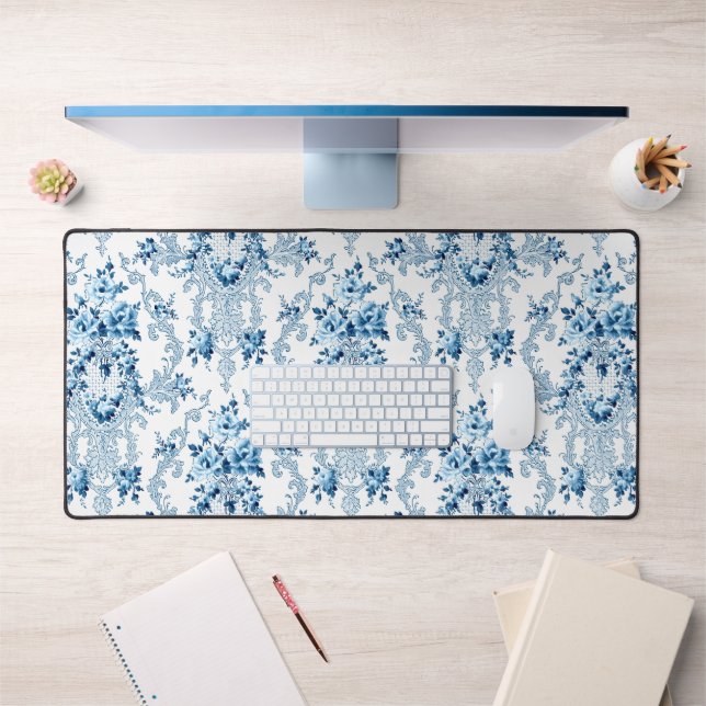 Elégant bleu et blanc Rococo Floral (Bureau 1)