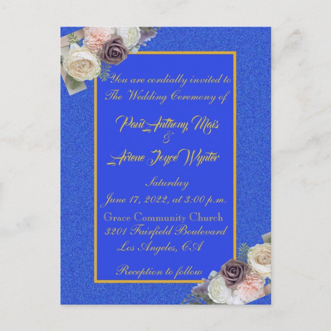 Elégant Bleu et Gold Invitation (Devant)