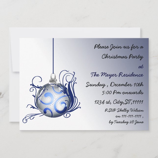 élégant bleu Fête de Vacances Invitation (Devant)