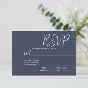 Elégant bleu foncé et blanc mariage carte RSVP