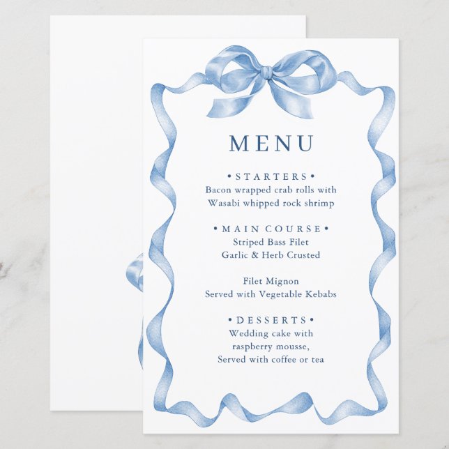 Elégant bleu foncé main tiré Mariage menu Bow (Devant / Derrière)