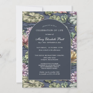 Elégant bleu foncé Nénuphar Funeral Invitation