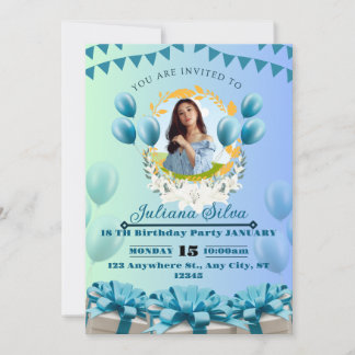 Elégant Bleu Invitation Anniversaire - Personnalis