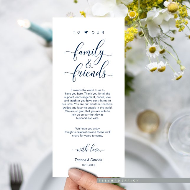 Elégant bleu marine, Carte de remerciements de rég (Elegant Navy Blue, Wedding Dinner Place Setting Thank You Cards)