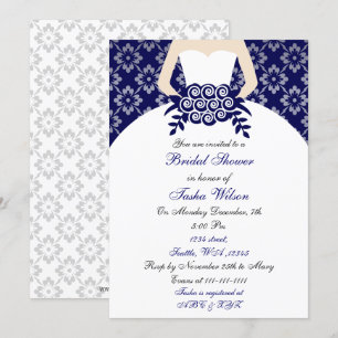 Elégant bleu marine Douche nuptiale Invitation
