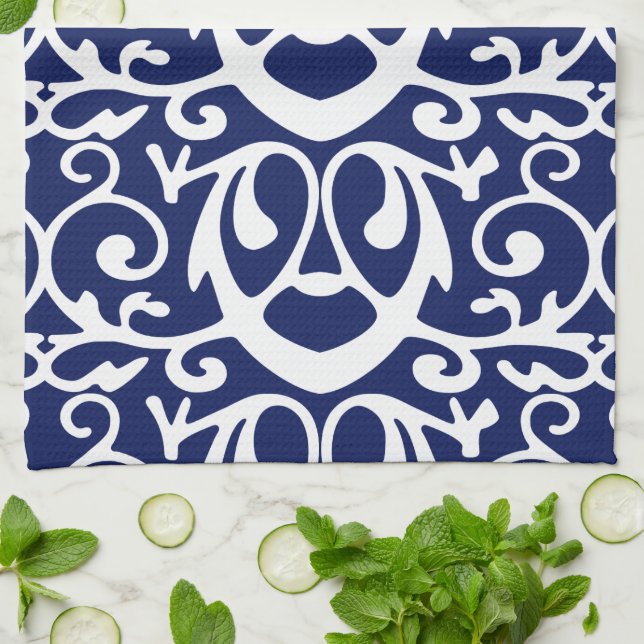 Elégant bleu marine et blanc Motif serviettes de c (Plié)