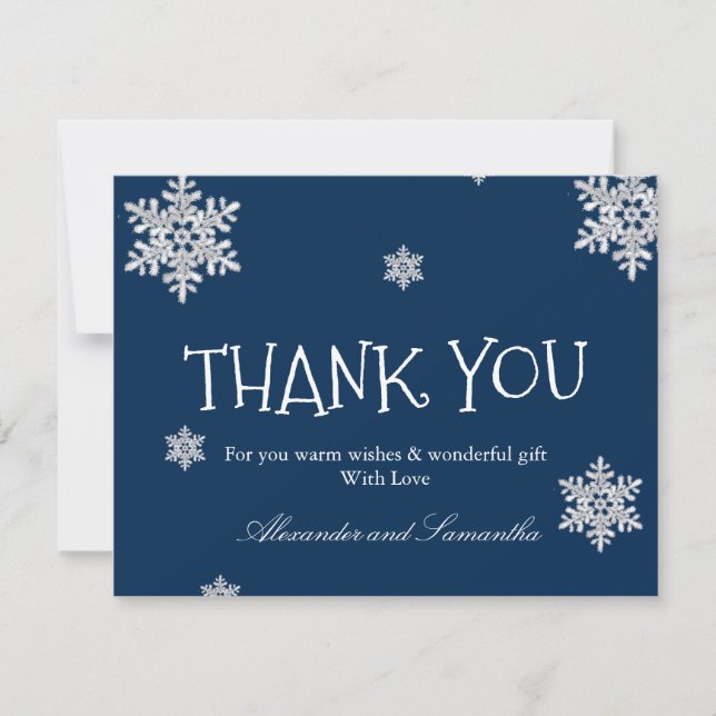 Elégant bleu marine Winter Snowflake Carte de reme (Devant)